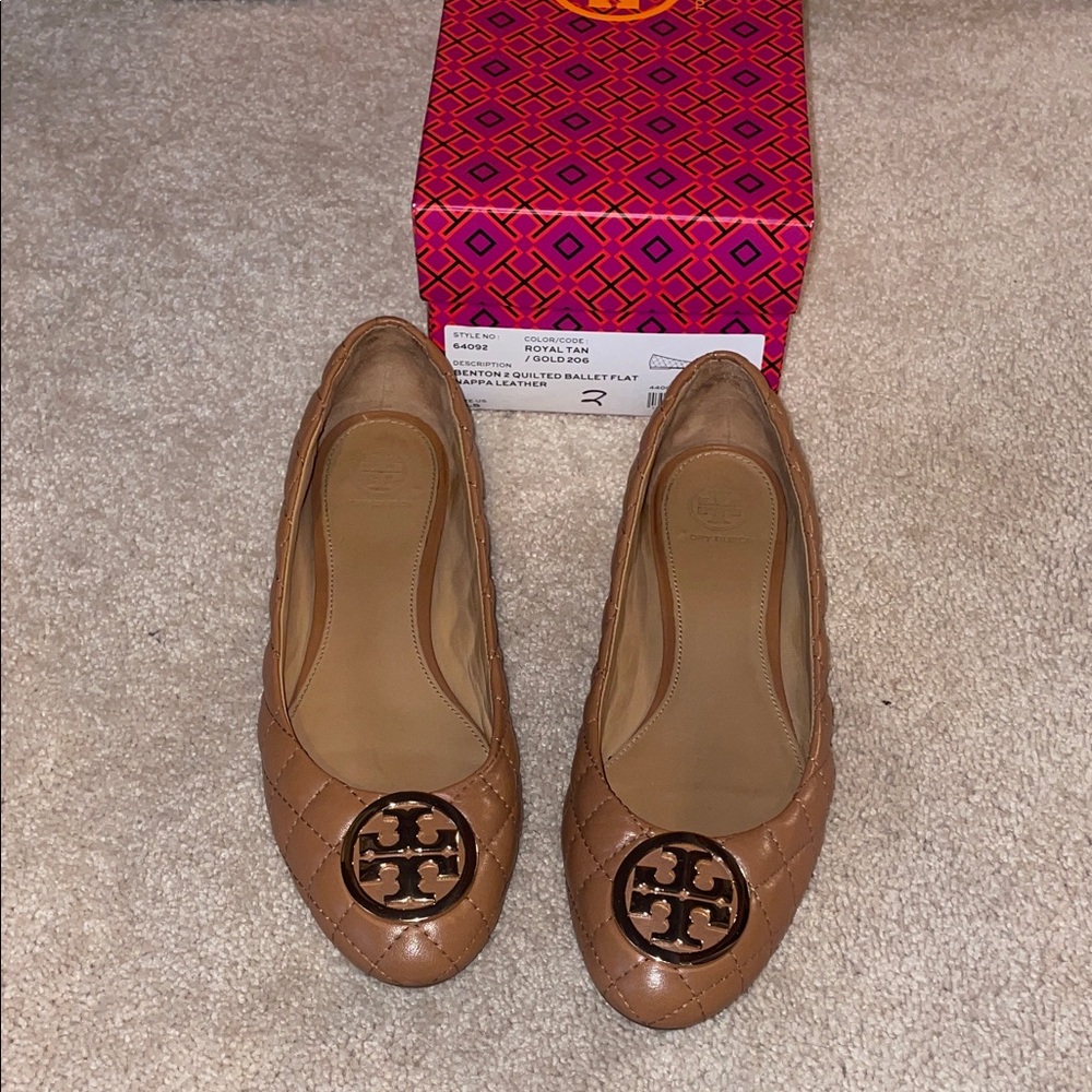 Tory Burch Tan Quilted Flats